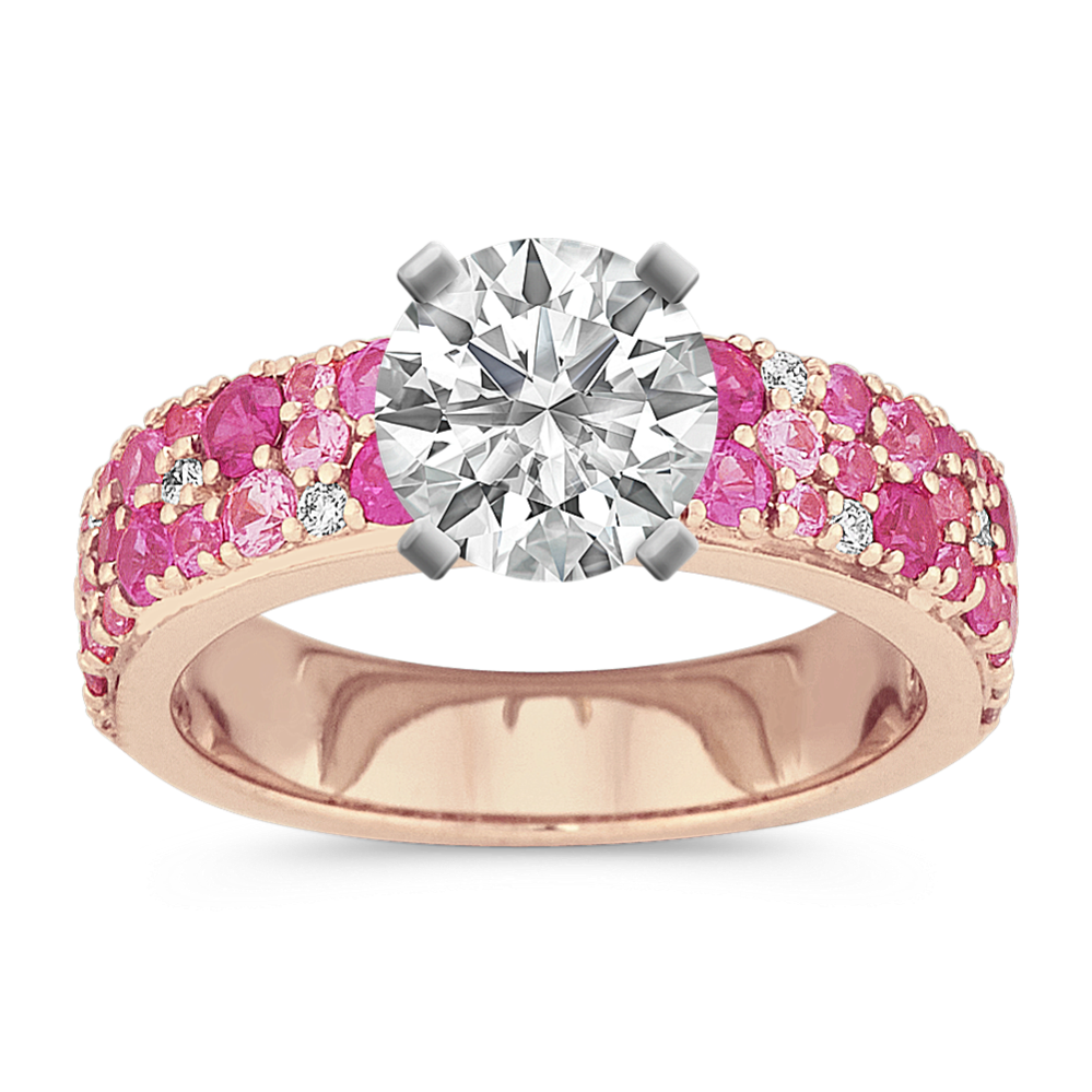 Mosaic Pink Sapphire & Diamond Engagement Ring