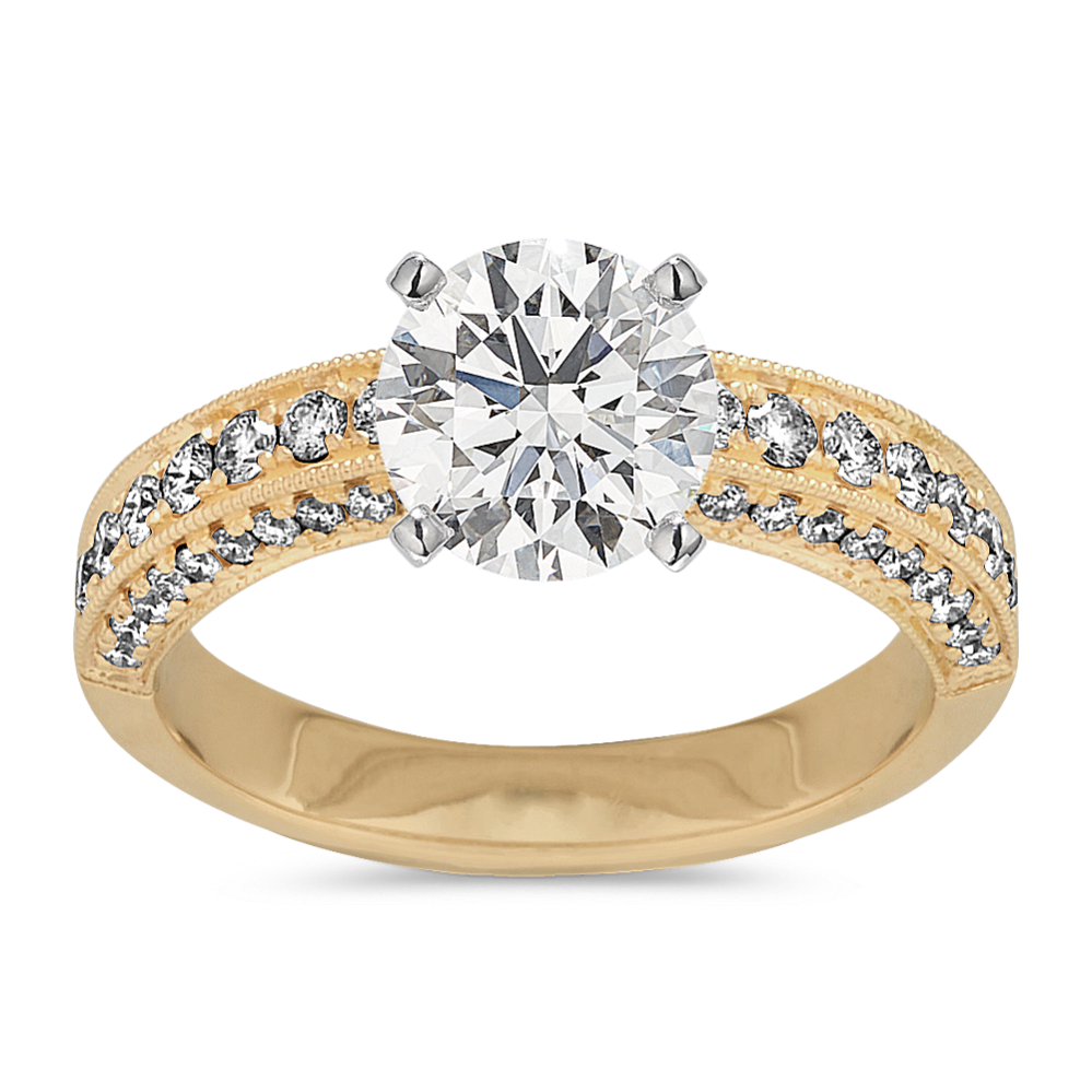 Classic Pave-Set Diamond Engagement Ring in 18K Yellow Gold