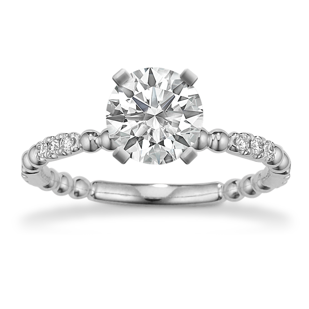Beaded Diamond Pave Engagement Ring White Gold 2 mm Setting Price