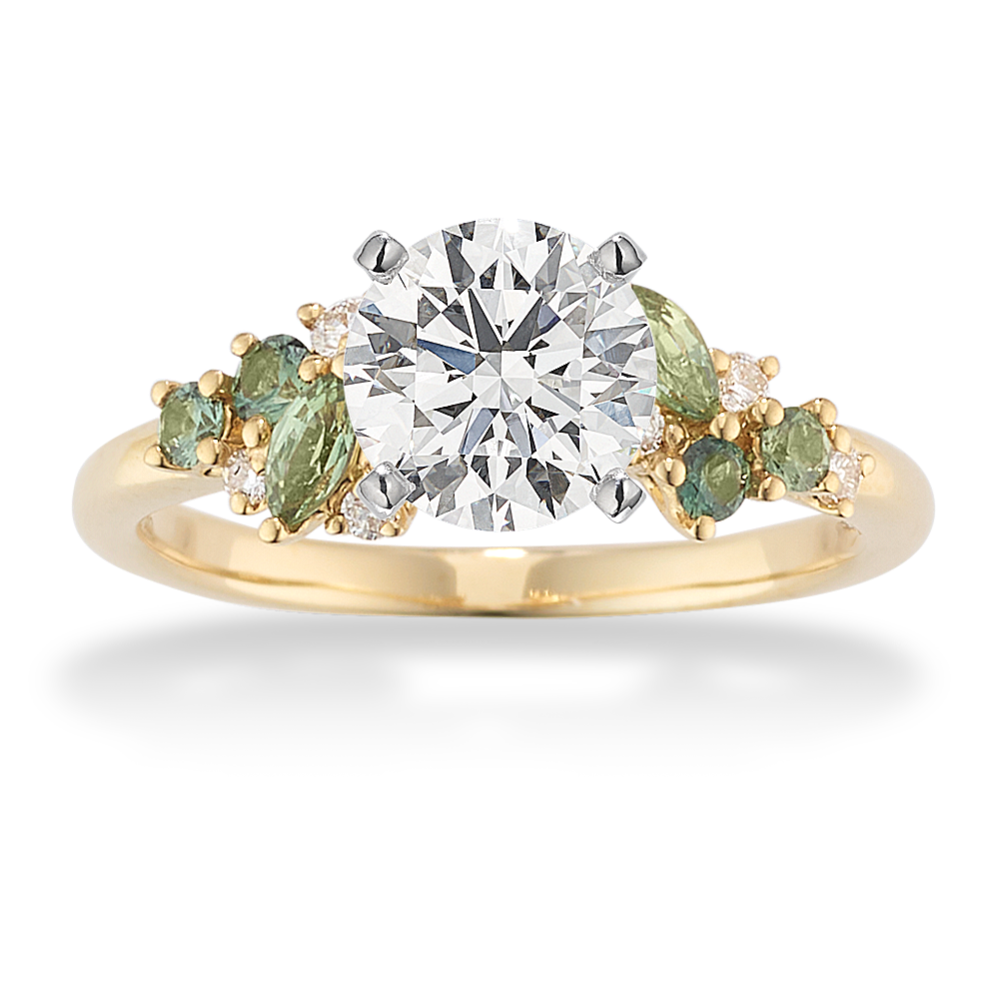Floral Cluster Green Sapphire Engagement Ring