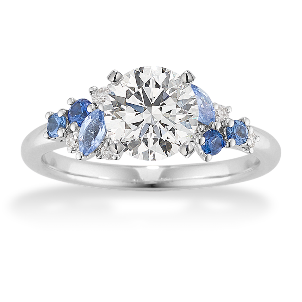 Floral Cluster Blue Sapphire Engagement Ring