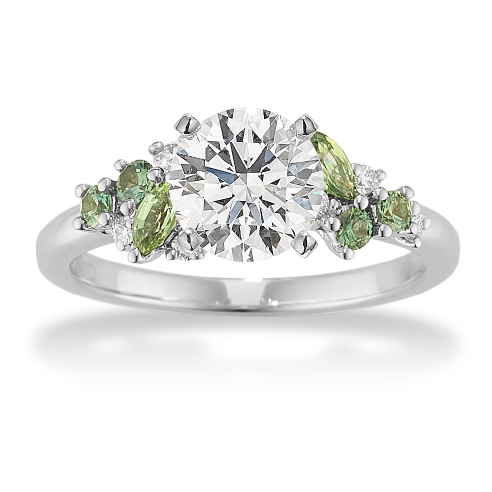 Floral Cluster Green Sapphire Engagement Ring