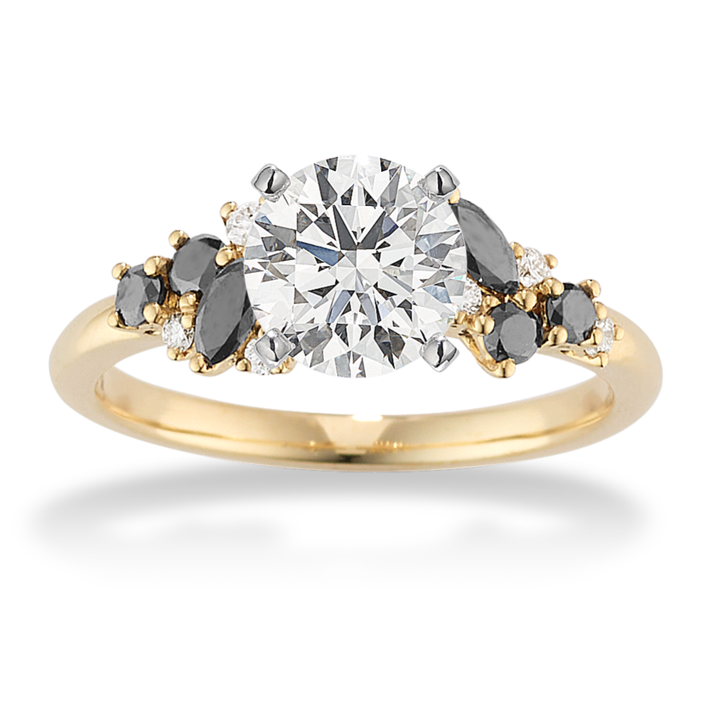 Floral Cluster Black Diamond Engagement Ring