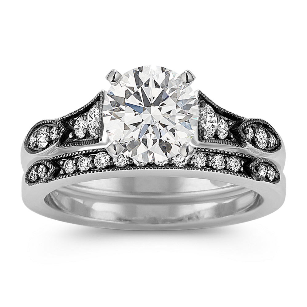Vintage Cathedral Diamond Wedding Set with Black Rhodium
