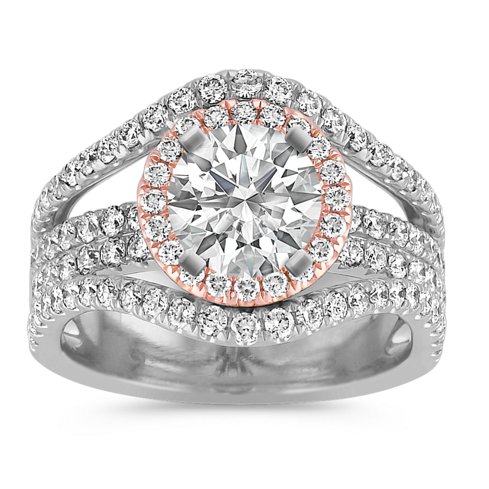 Halo Diamond Engagement Ring in 14k Rose and White Gold