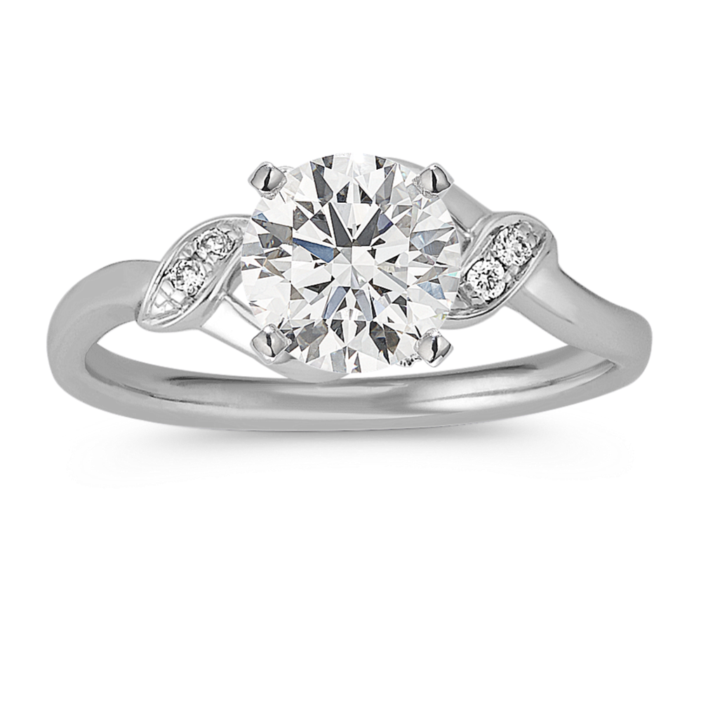 Round Diamond Vine Ring in 14k White Gold