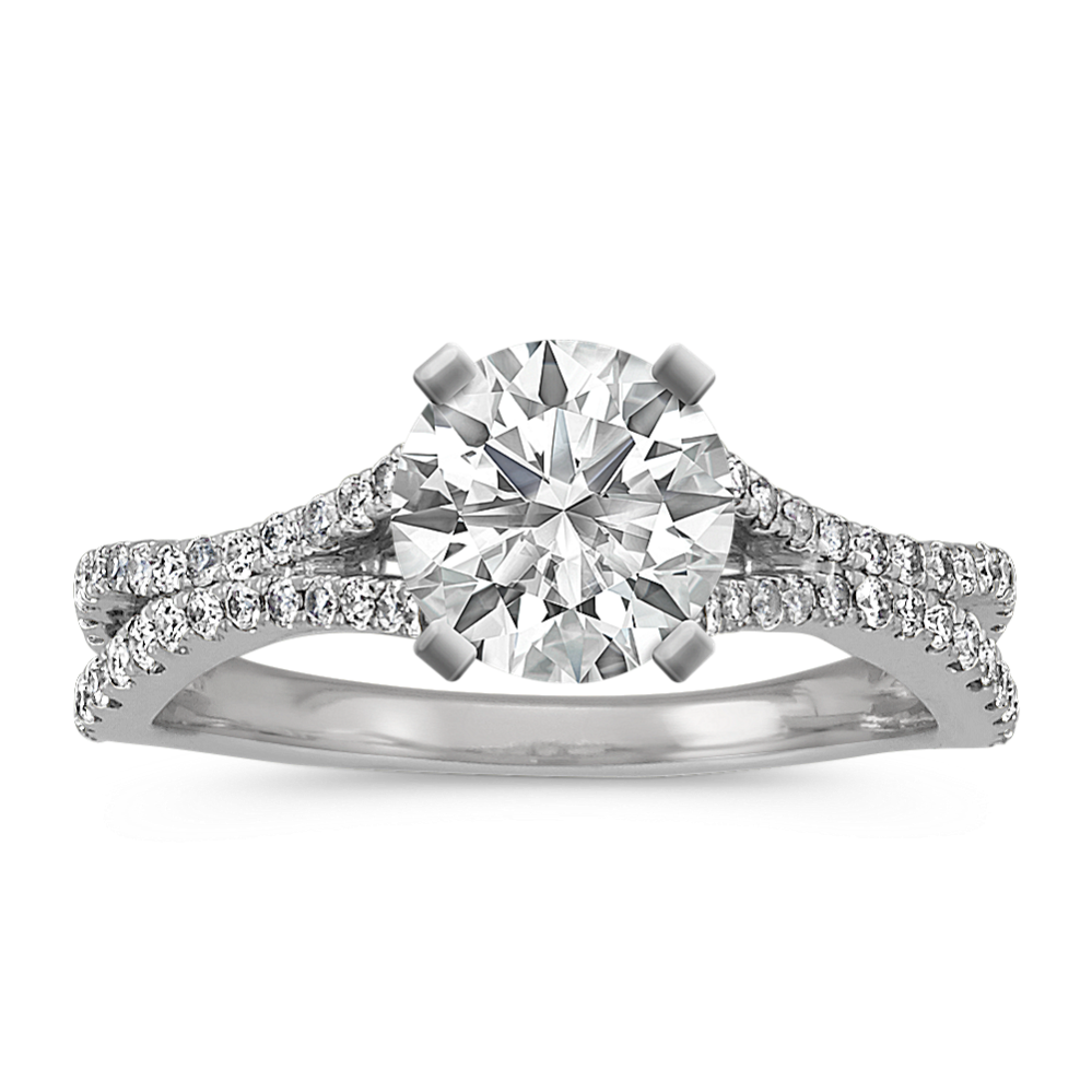 Round Diamond Cathedral Engagement Ring in 14k White Gold