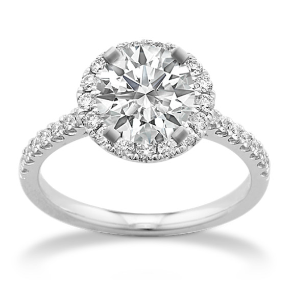 Round Diamond Halo Engagement Ring in 14k White Gold with Brilliant Round Diamond