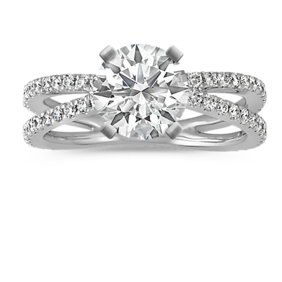 Pave-Set Round Diamond Split Shank Engagement Ring with Brilliant Round Diamond