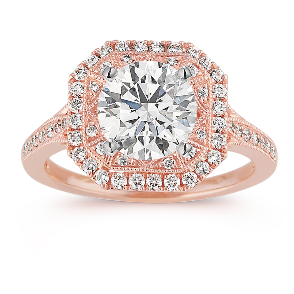 Double Halo Vintage Engagement Ring in 14k Rose Gold