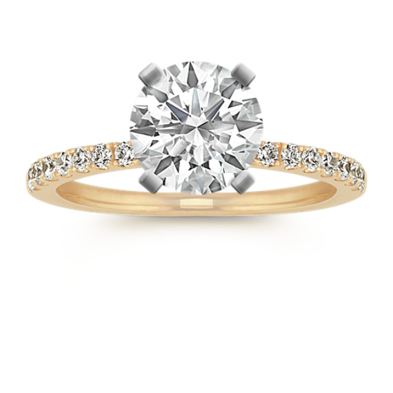 Pave-Set Diamond Engagement Ring in 14k Yellow Gold (Sz 4) with Brilliant Round Diamond