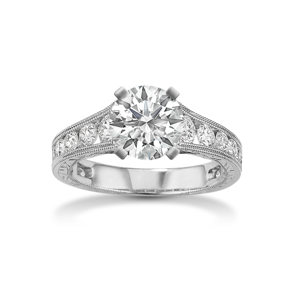 Avalon Vintage Cathedral Round Natural Diamond Engagement Ring with Channel-Setting