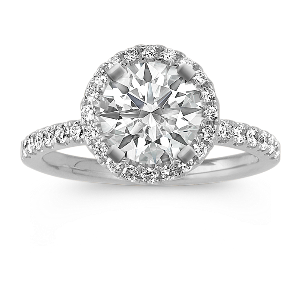 Serene Diamond Halo Engagement Ring in 14k White Gold