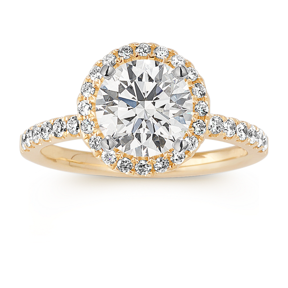 Diamond Halo Engagement Ring in 14k Yellow Gold