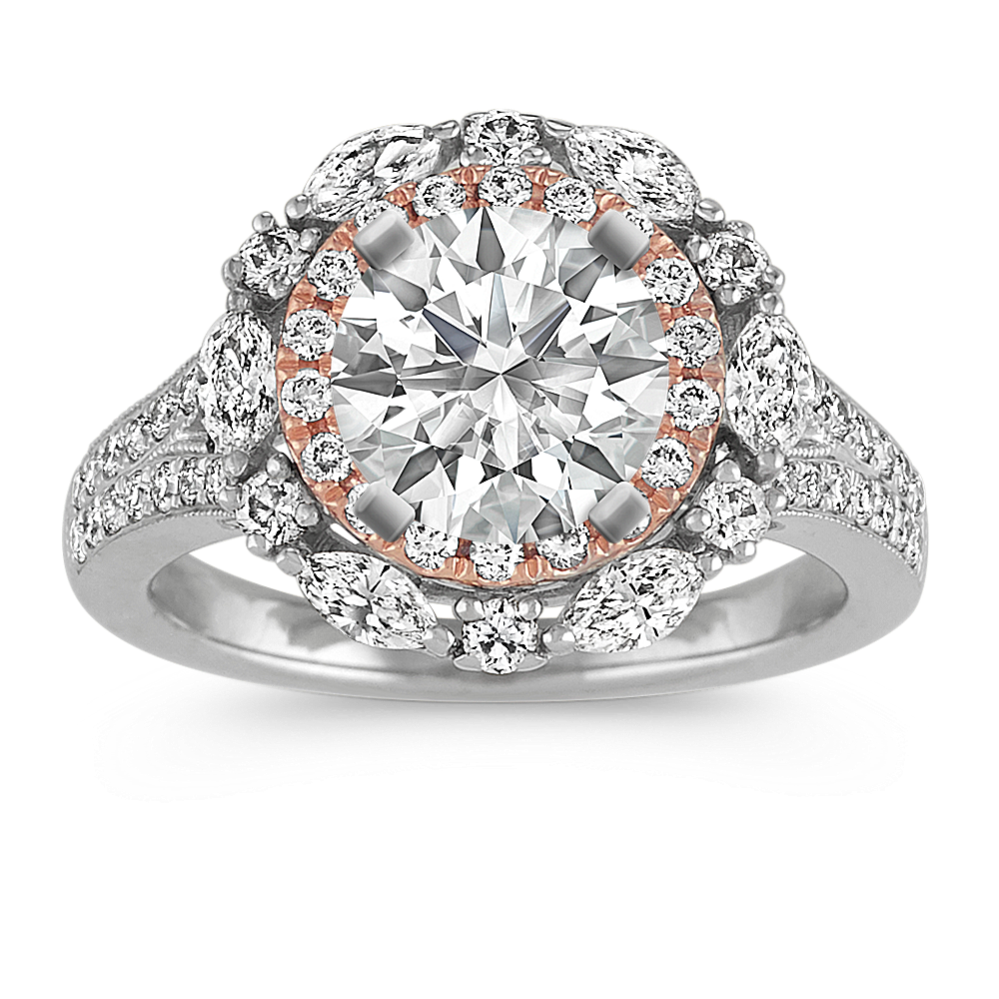 Roma 14k Two-Tone Double-Halo Diamond Engagement Ring
