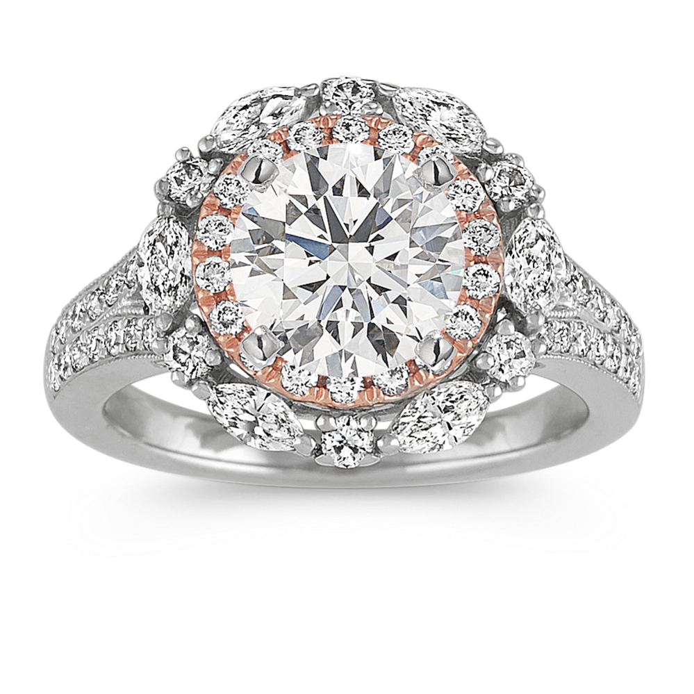 Roma 14k Two-Tone Double-Halo Diamond Engagement Ring