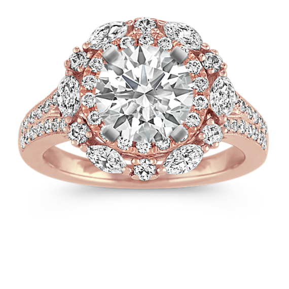 Roma Double-Halo Diamond Engagement Ring in 14k Rose Gold