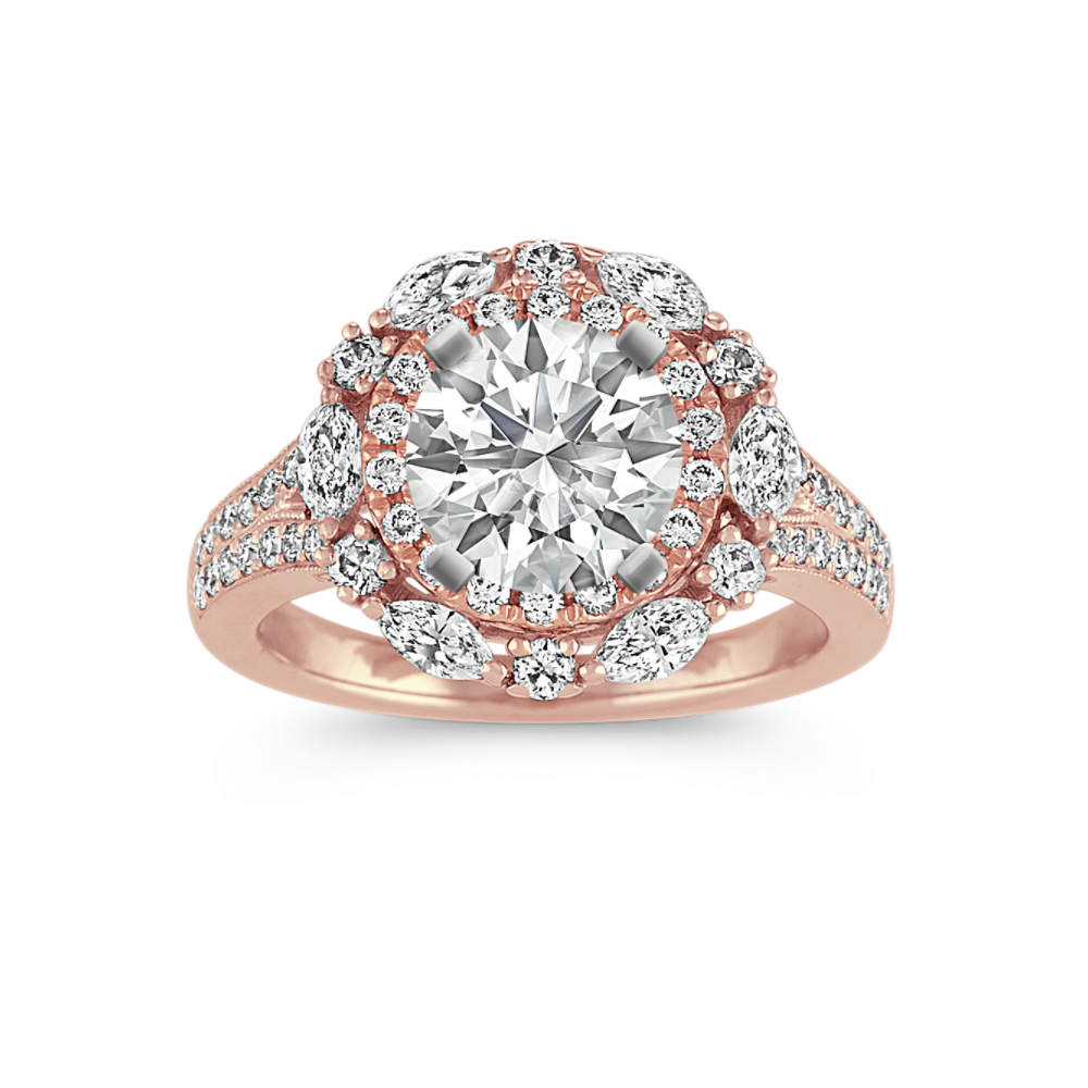 Roma Double-Halo Natural Diamond Engagement Ring in 14k Rose Gold