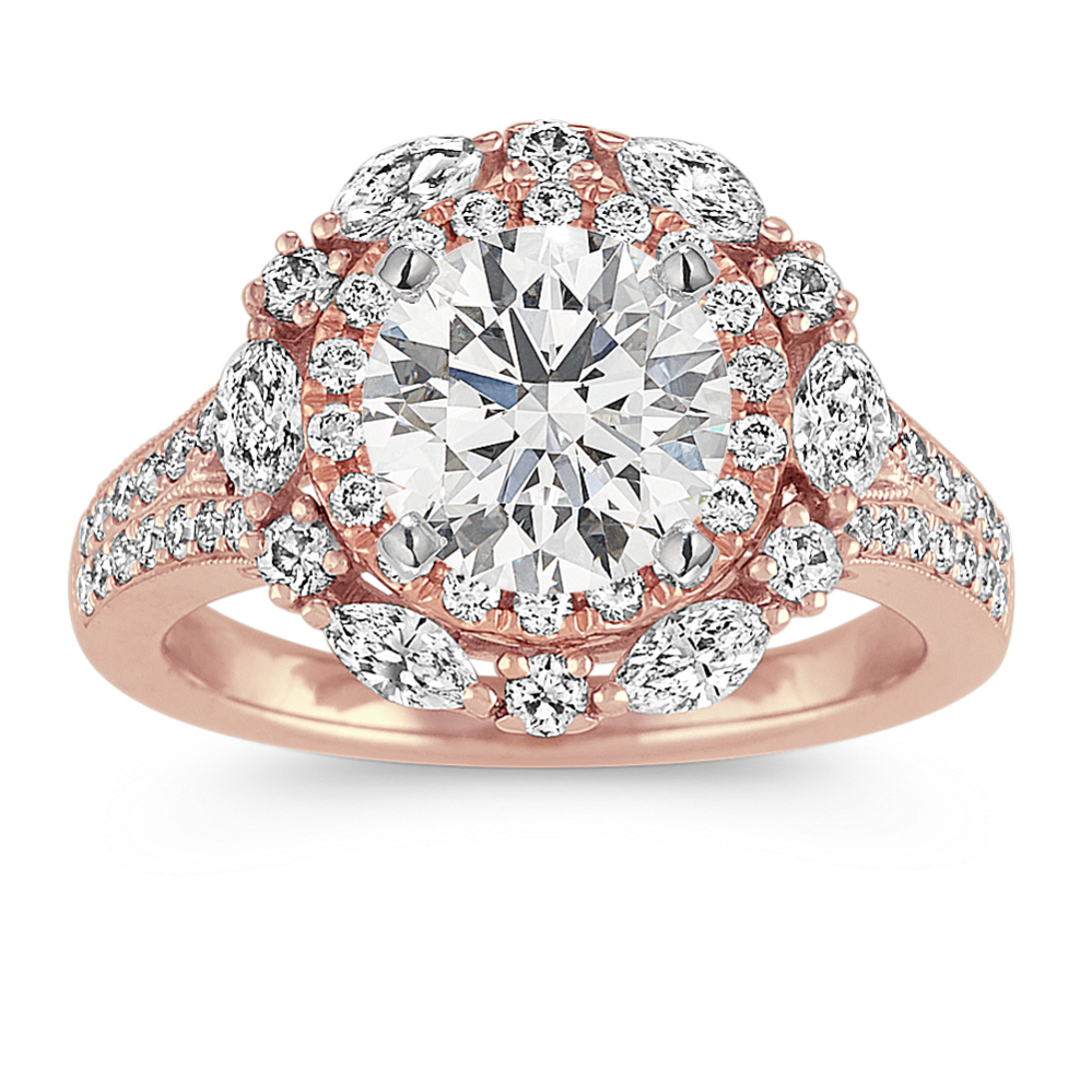 Roma Double-Halo Diamond Engagement Ring in 14k Rose Gold