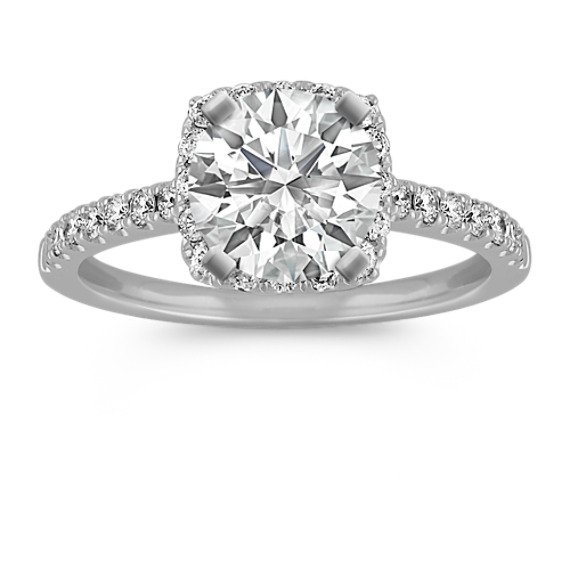 Delia Pave-Set Halo Engagement Ring in Platinum with Brilliant Round Diamond