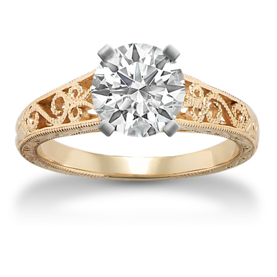 Vintage Engagement Ring in 14k Yellow Gold with Brilliant Round Diamond