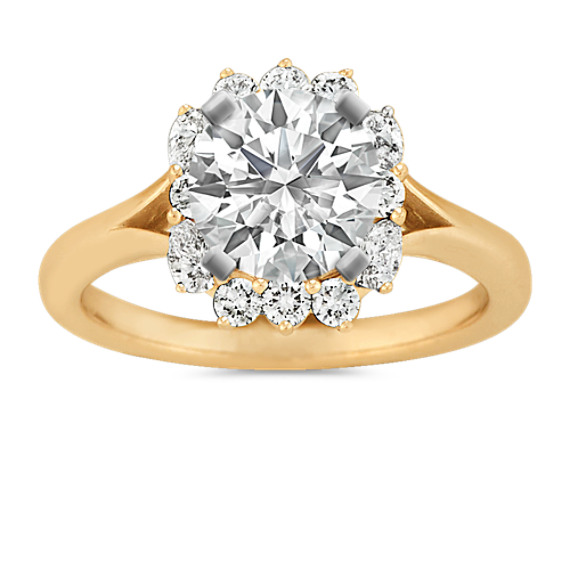 Lotus Diamond Halo Engagement Ring with Brilliant Round Diamond