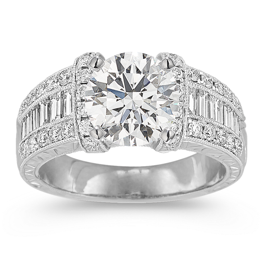 Vintage Baguette and Round Diamond Engagement Ring with Channel-Setting