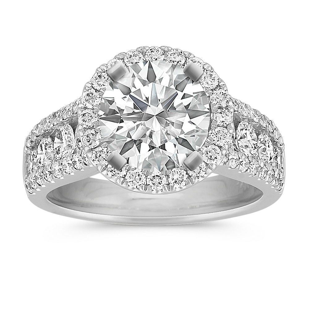 Round Halo Diamond Engagement Ring with Channel-Setting