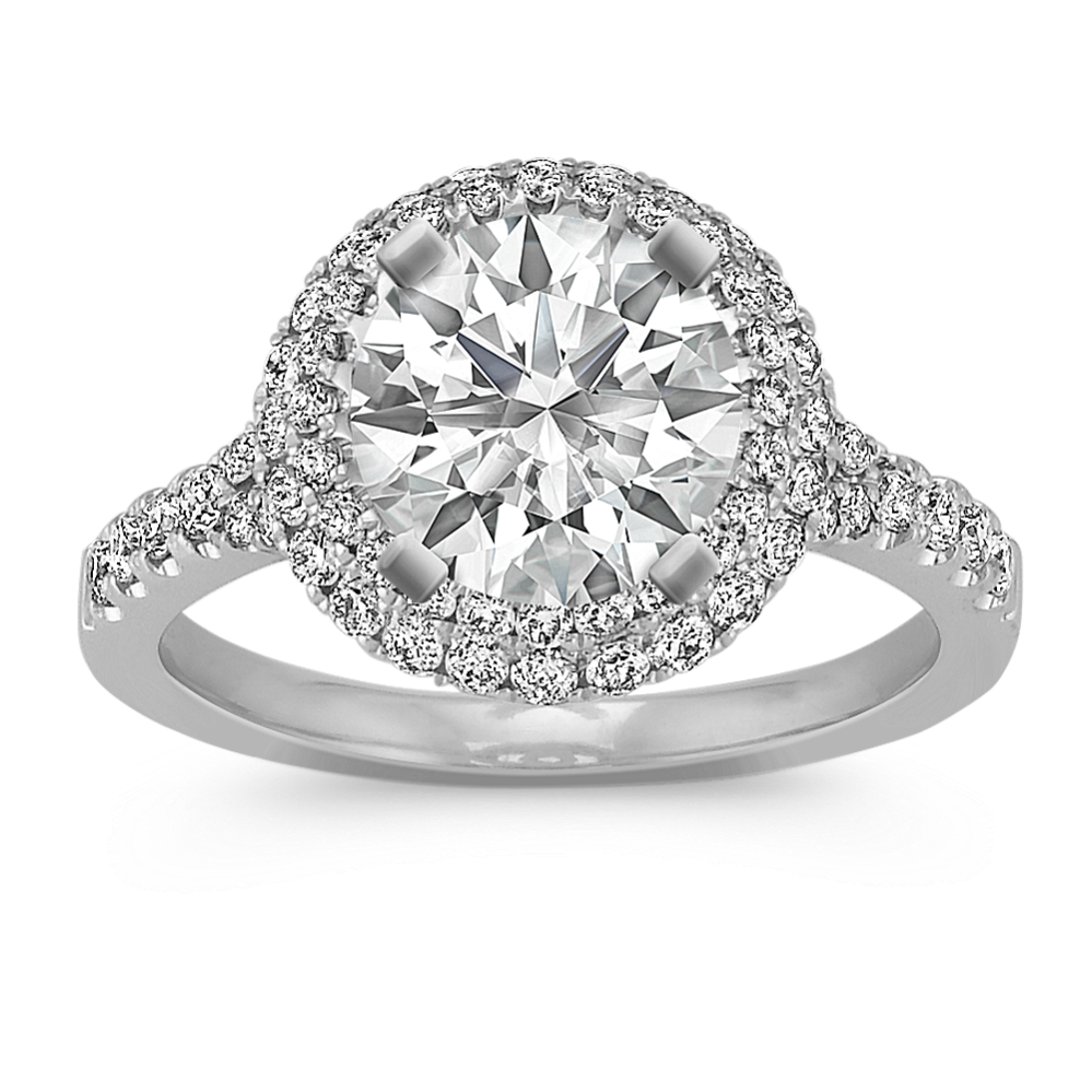 Two Tiered Halo Round Diamond Engagement Ring