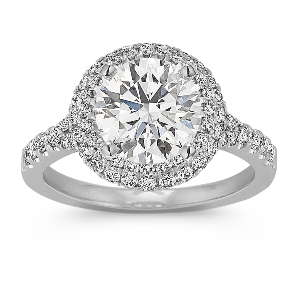 Two Tiered Halo Round Diamond Engagement Ring
