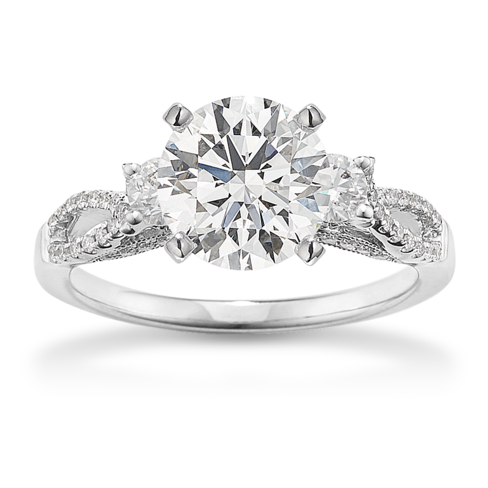 Poesie Three-Stone Engagement Ring
