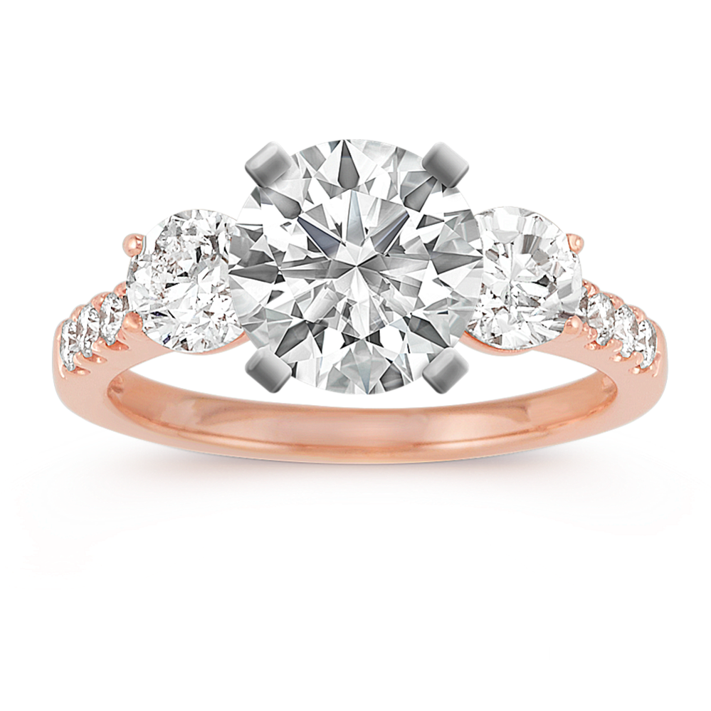 Cathedral Three-Stone Round Diamond Engagement Ring in 14k Rose Gold