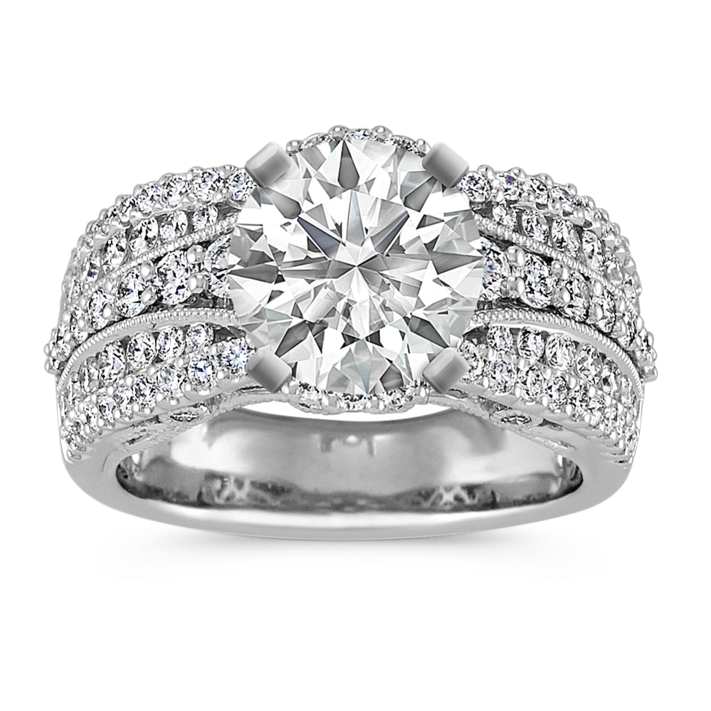 Round Diamond Vintage Engagement Ring in 14k White Gold