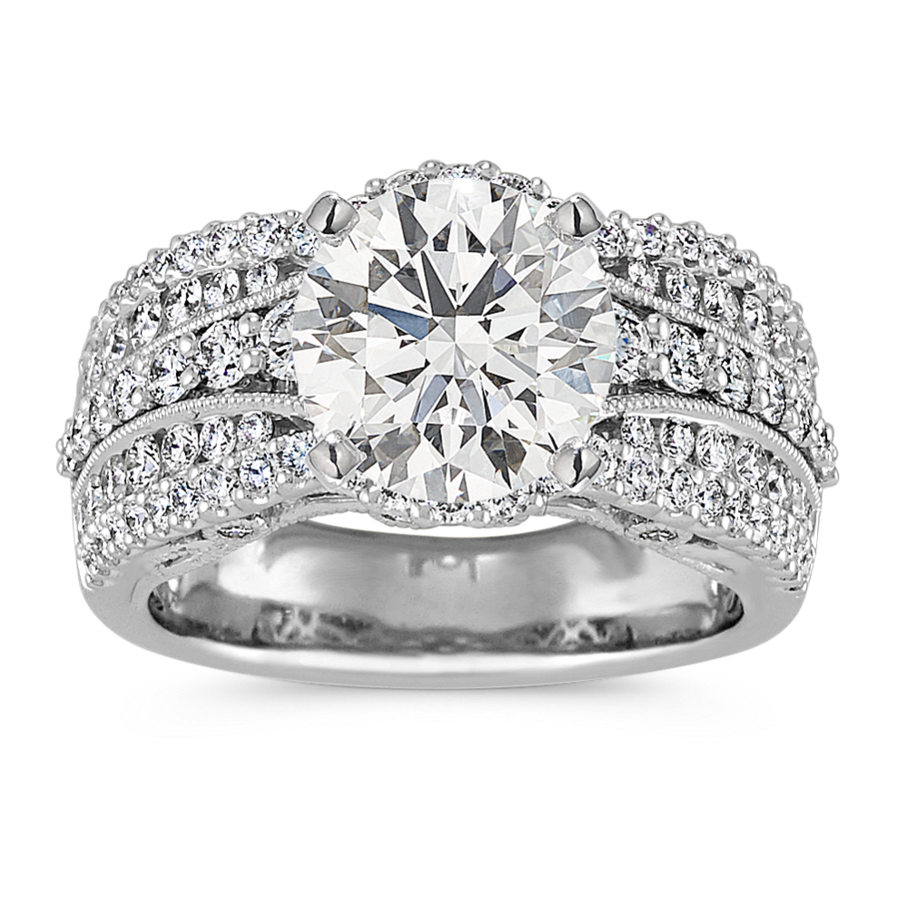 Round Diamond Vintage Engagement Ring in 14k White Gold