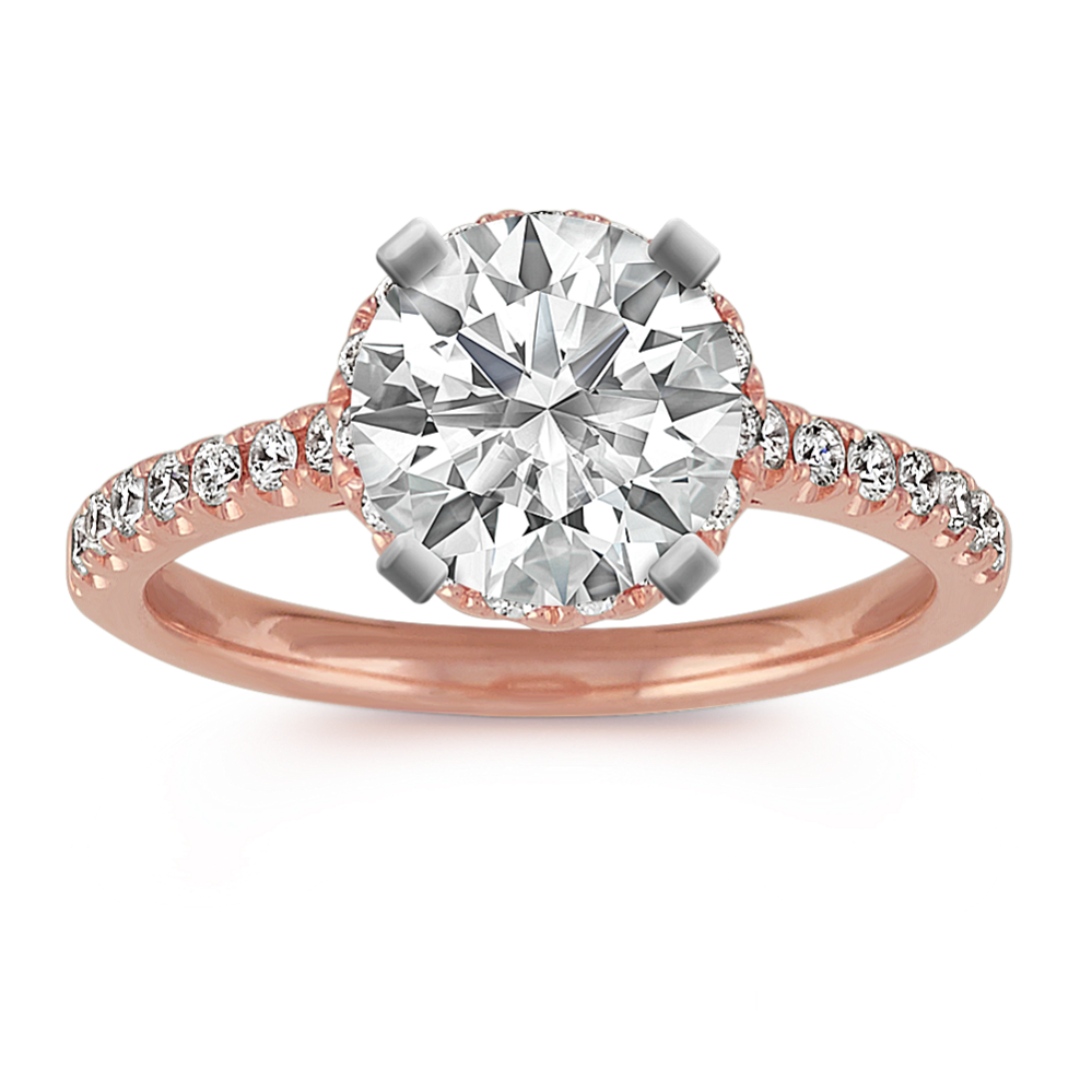 14k Rose Gold Round Halo Engagement Ring
