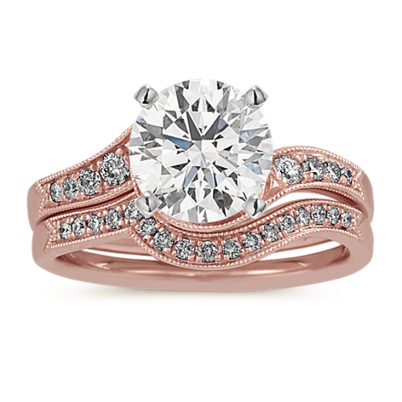 Vintage Swirl Wedding Set in 14k Rose Gold