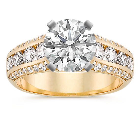 Channel-Set Round Diamond Cathedral Engagement Ring with Brilliant Round Diamond
