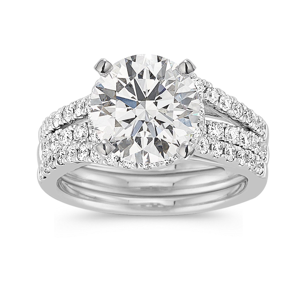 Halo and Swirl Diamond Wedding Set