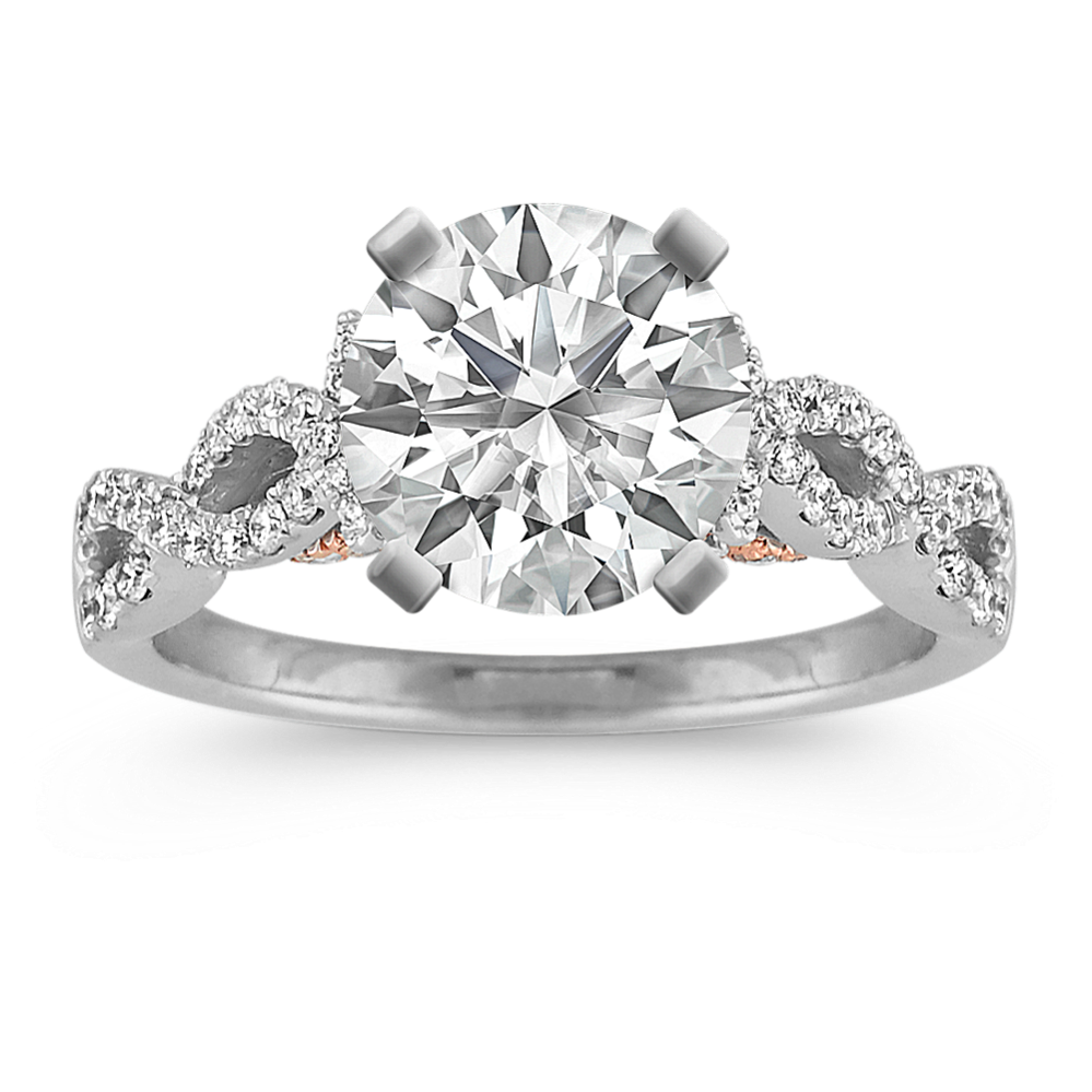 Infinity Halo Diamond Engagement Ring in White and Rose Gold Shane Co