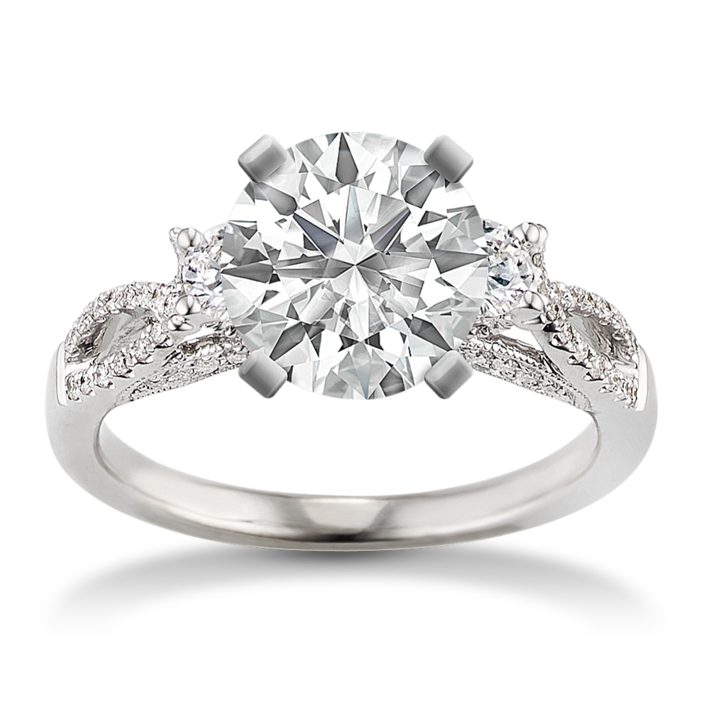 Poesie Three-Stone Engagement Ring