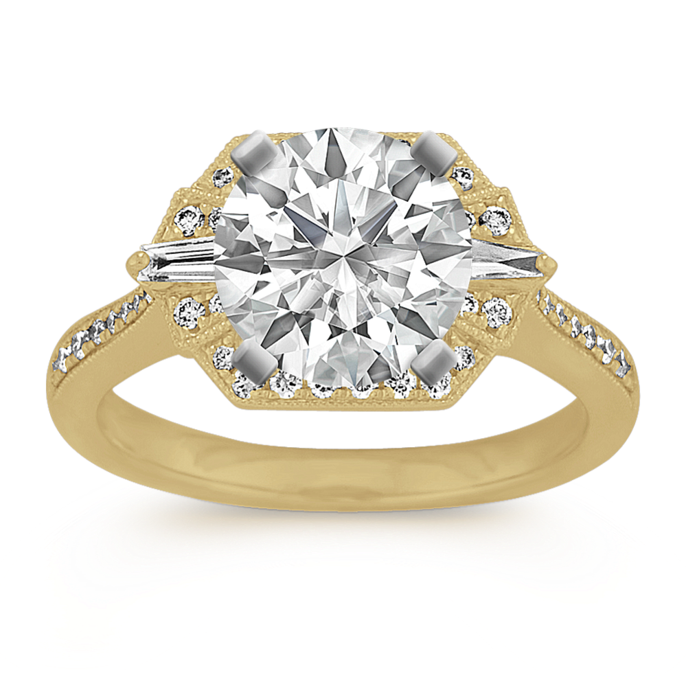 Art Deco Diamond Halo Engagement Ring in 14k Yellow Gold