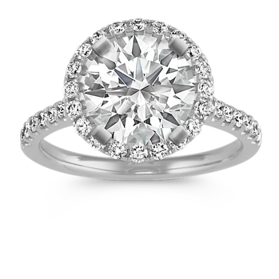 Round Diamond Halo Engagement Ring in 14k White Gold