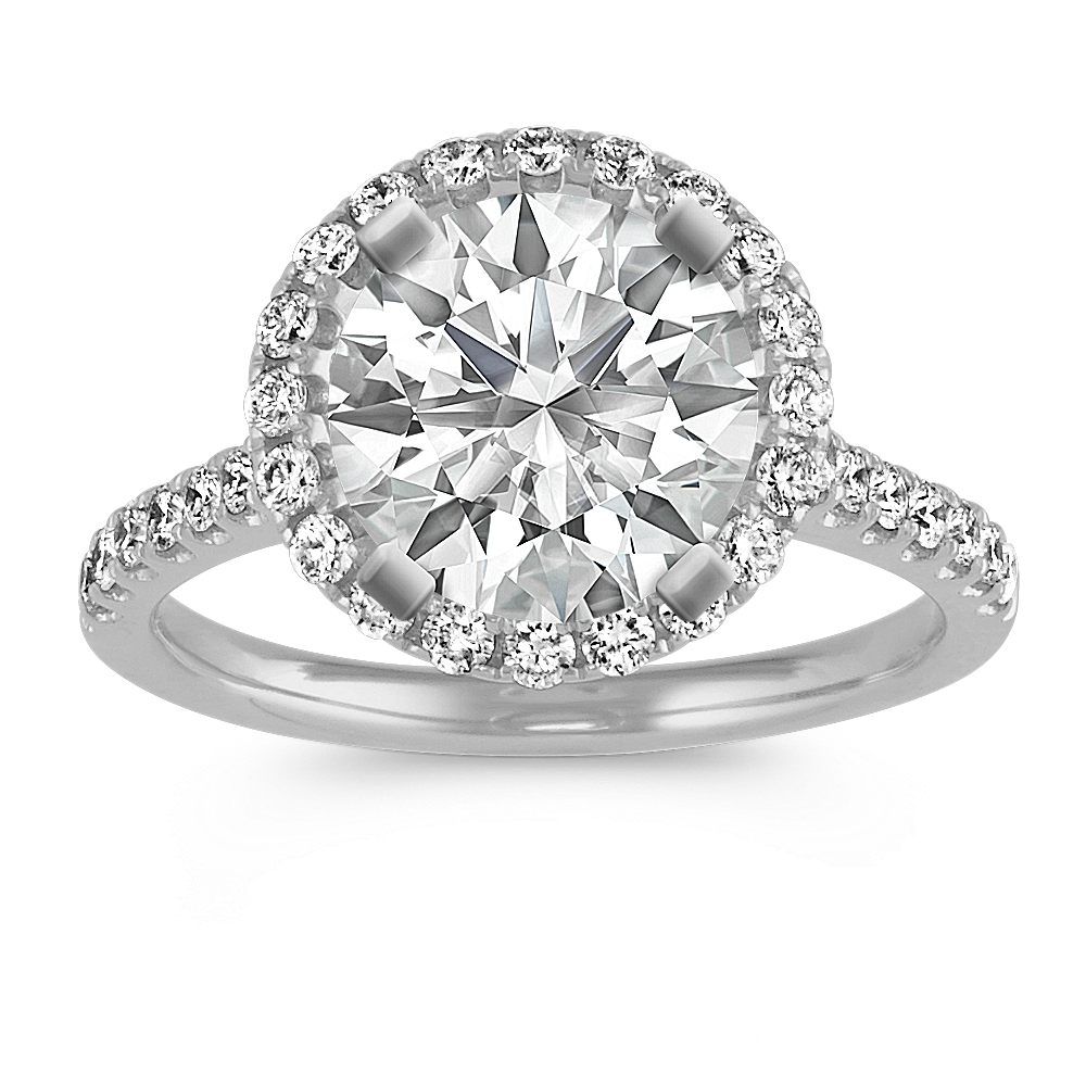 Round Diamond Halo Engagement Ring in 14k White Gold