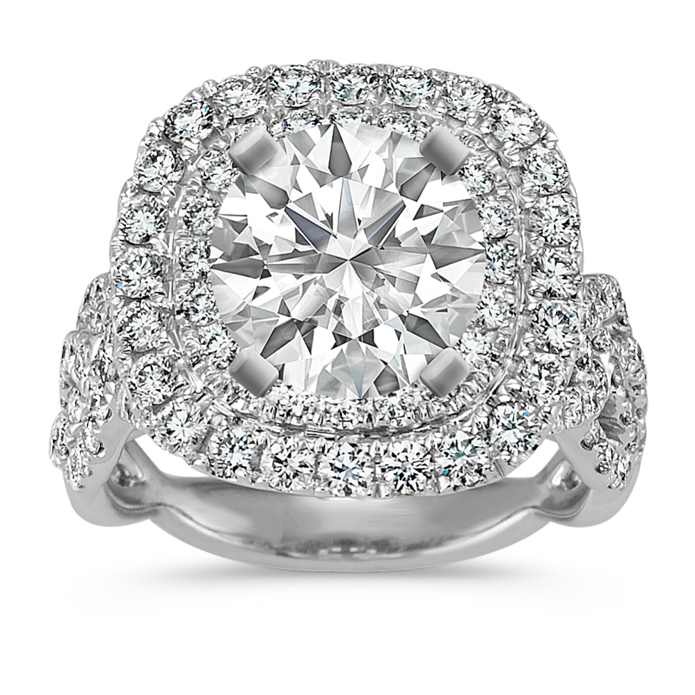 Round Diamond Double Halo Swirl Engagement Ring