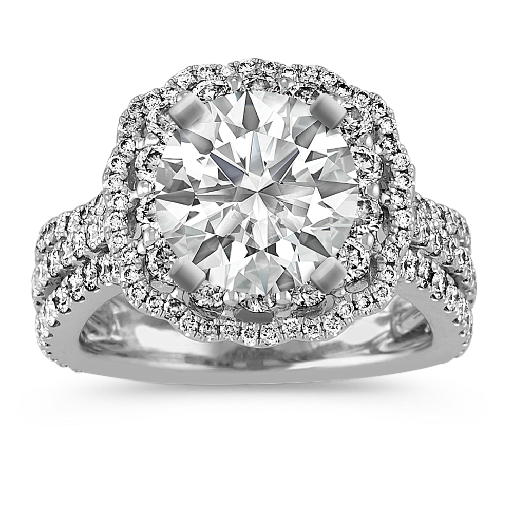 Scalloped Halo Diamond Engagement Ring