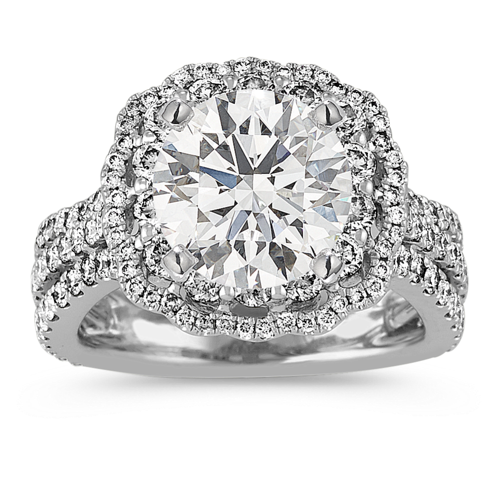 Scalloped Halo Diamond Engagement Ring