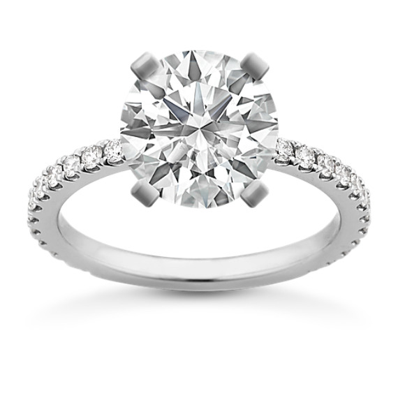 Pave-Set Diamond Engagement Ring in 14k White Gold with Brilliant Round Diamond