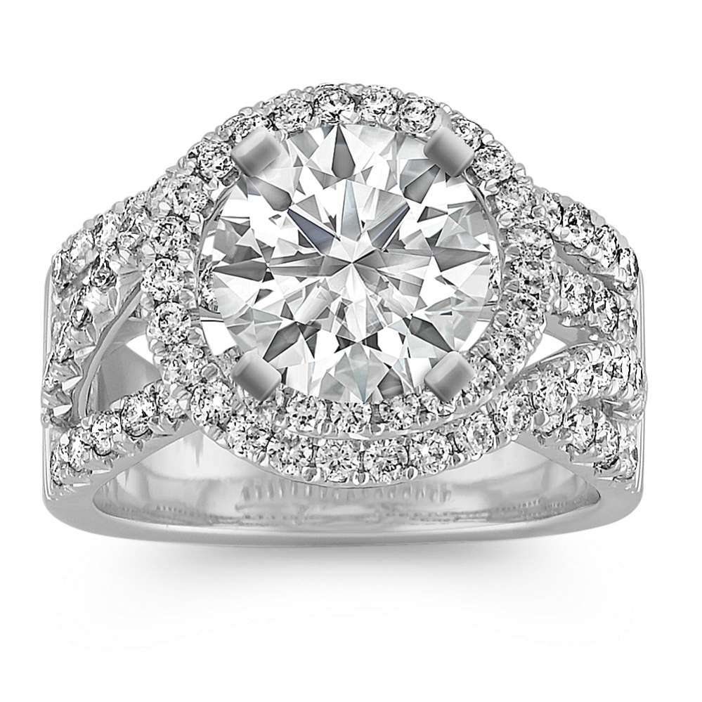 Swirl Engagement Ring with Round Pave-Set Diamonds