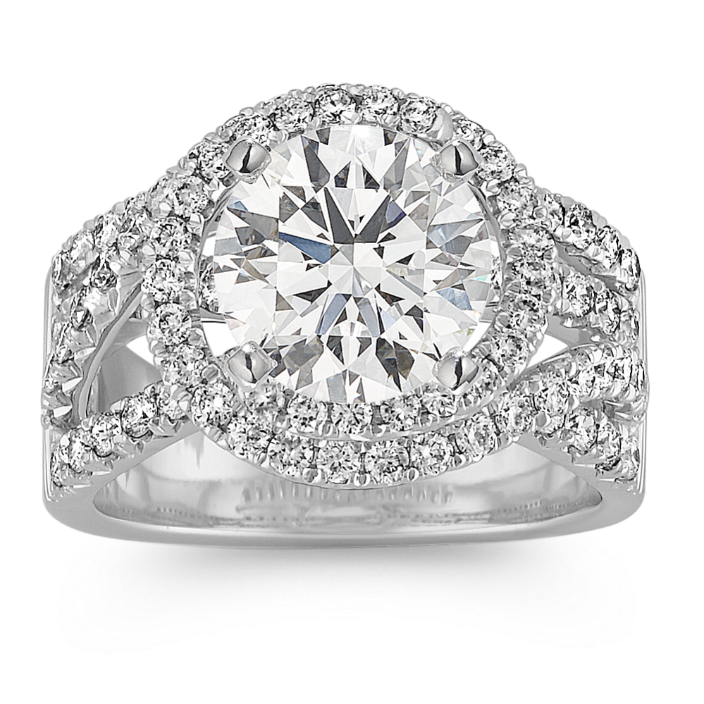 Swirl Engagement Ring with Round Pave-Set Diamonds