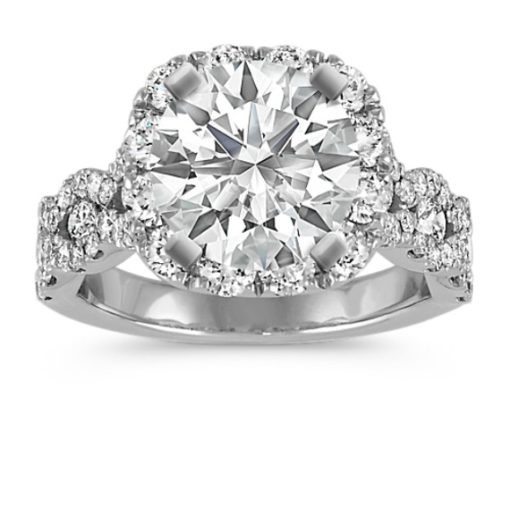 Cushion Halo Swirl Diamond Engagement Ring with Brilliant Round Diamond